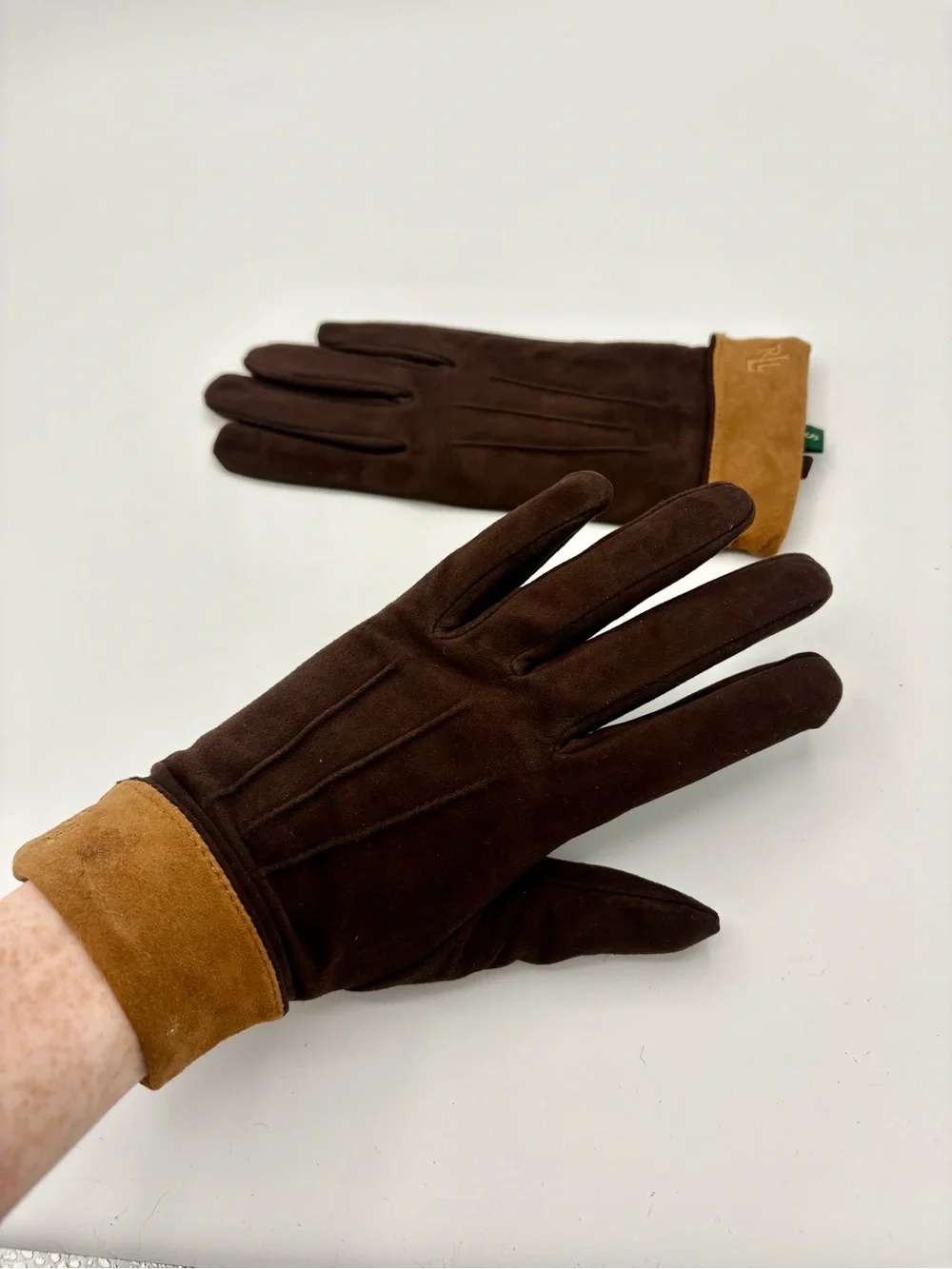 Ralph Lauren Leather Gloves Brown Tan Cuff RL Size Small Driving Gloves Fashion